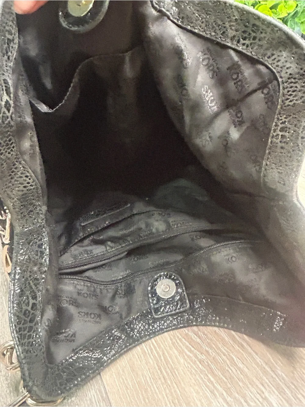 Michael Kors Black Python Embossed Leather Hobo Shoulder Bag Gold Chain